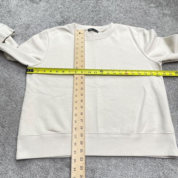 Zara Sof Fleece Pullover Sweatshirt Womens Large Beige Crew Neck Cotton Casual - Picture 10 of 14